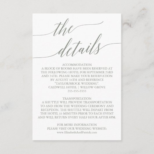 D'accompagnement Carte de détails de calligraphie verte élégante Sa (Devant)