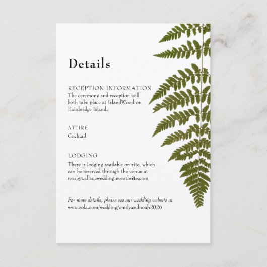 D'accompagnement Carte de détails de fougère de bois (Devant)