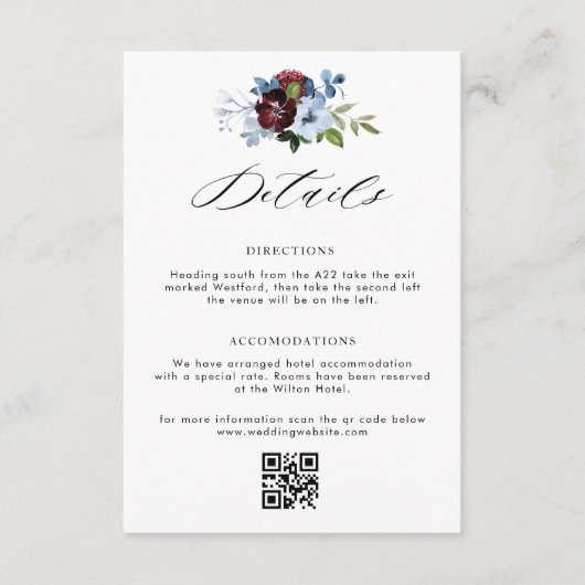 D'accompagnement carte de détails de la mariage à fleurs bleues bor (Devant)