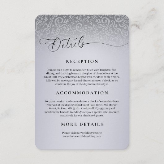 D'accompagnement Carte de détails de la réception Silver Mariage da (Devant)
