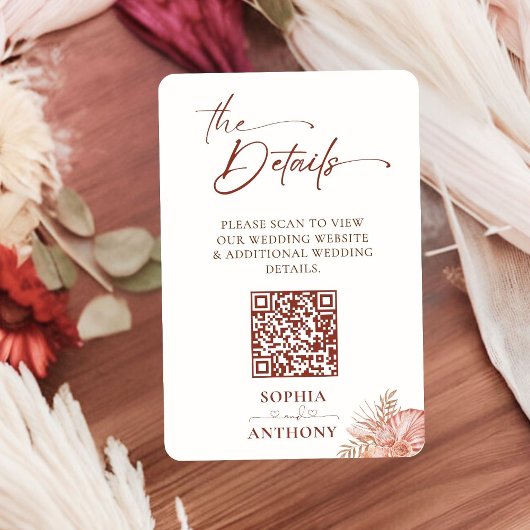 D'accompagnement Carte de détails de mariage à code QR floral Boho 