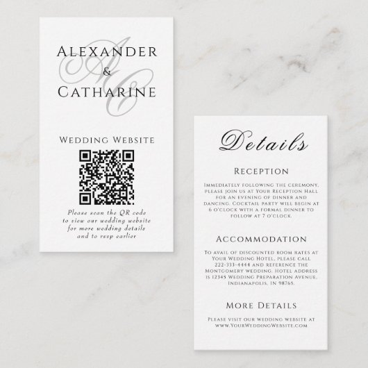 D'accompagnement Carte de détails de mariage à monogramme QR Code n (Devant / Derrière)