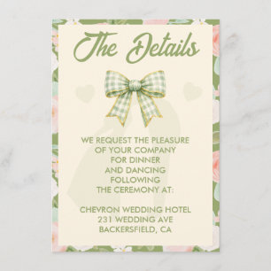 D'accompagnement Carte de détails de mariage à ruban gingham vert W