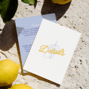 D'accompagnement Carte de détails de mariage au citron italien bleu