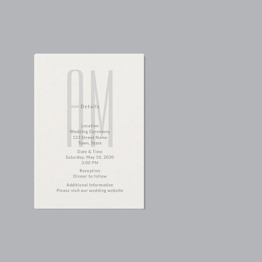 D'accompagnement Carte de détails de mariage au monogramme architec