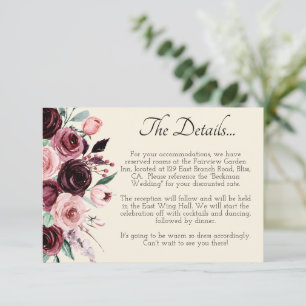 D'accompagnement Carte de détails de mariage aux fleurs crème et bu