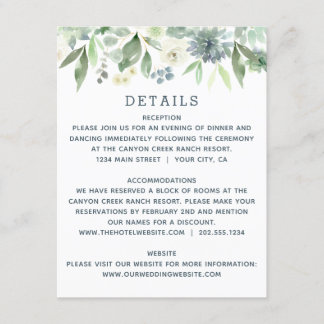 D'accompagnement Carte de détails de mariage aux fleurs de succulen