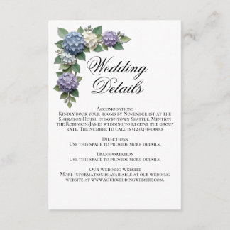 D'accompagnement Carte de détails de mariage aux fleurs d'hortensia