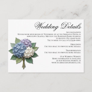 D'accompagnement Carte de détails de mariage aux fleurs d'Hydrangea