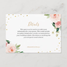 Carte de détails de mariage aux pivoines florales
