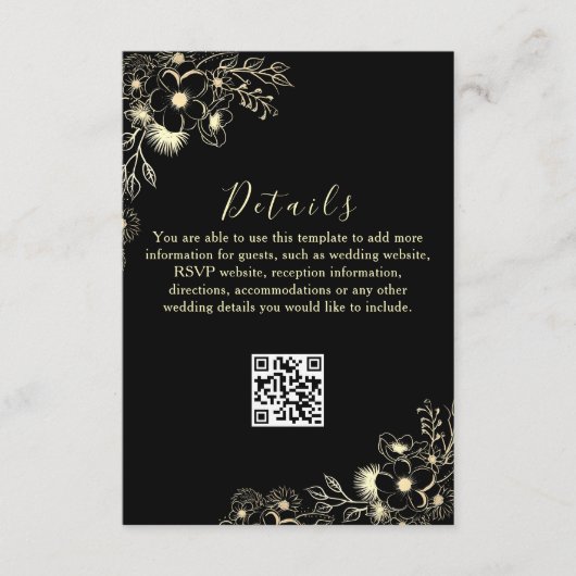 D'accompagnement Carte de détails de mariage avec code QR Or Noir (Devant)