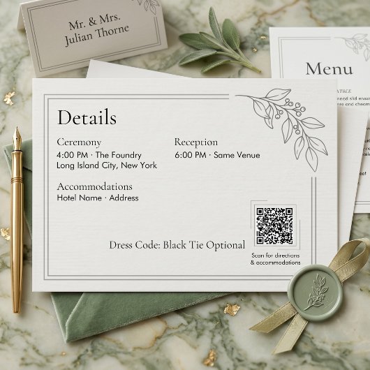 D'accompagnement Carte de détails de mariage avec code QR vert saug