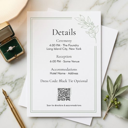 D'accompagnement Carte de détails de mariage avec code QR vert saug