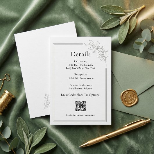 D'accompagnement Carte de détails de mariage avec QR Code Vert Saug