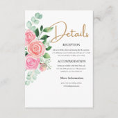 D'accompagnement Carte de détails de mariage avec roses et eucalypt (Devant)