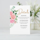 D'accompagnement Carte de détails de mariage avec roses et eucalypt (Debout devant)