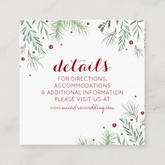 D'accompagnement Carte de détails de mariage avec verdure hivernale (Devant)