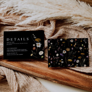 D'accompagnement Carte de détails de mariage Black Boho Wildflower