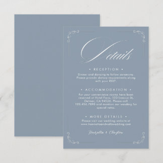 D'accompagnement Carte de détails de mariage Bleu Poussiéreux 'Élég