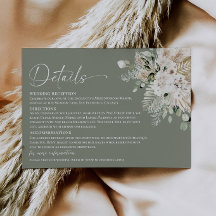Carte de détails de mariage Boho Sage Green Pampas