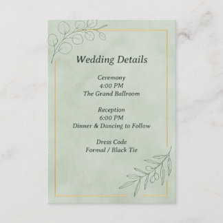 D'accompagnement Carte de détails de mariage botanique vert sauge