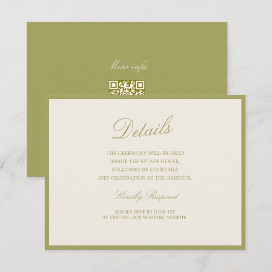 D'accompagnement Carte de détails de mariage calligraphiée Olive Es (Devant / Derrière)