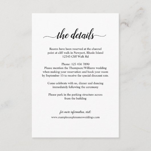 D'accompagnement Carte de détails de mariage calligraphiés Simple R (Devant)