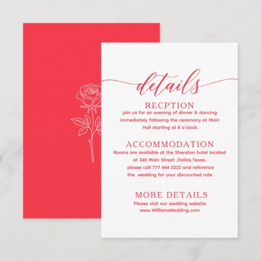 D'accompagnement carte de détails de mariage classique simple rouge (Devant / Derrière)