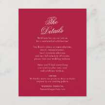 Carte de détails de mariage Cranberry Red Old Mone