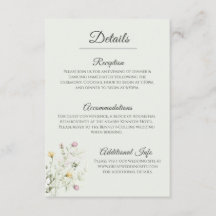 Carte de détails de mariage de jardin anglais doux