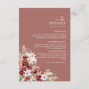 D'accompagnement Carte de détails de mariage Dusty Rosewood & Blush