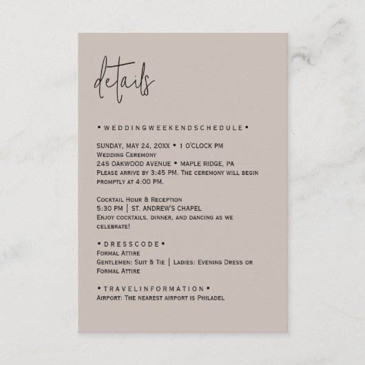 D'accompagnement Carte de détails de mariage éditable de couleur (Devant)