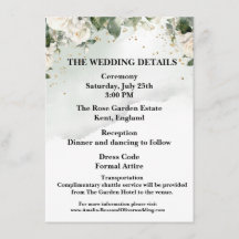 Carte de détails de mariage Elegant Rose