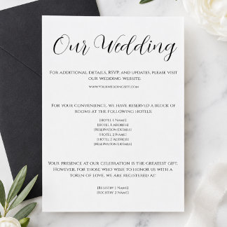 D'accompagnement Carte de détails de mariage élégante blanche et no