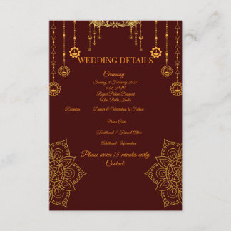 D'accompagnement Carte de détails de mariage élégante marron et or