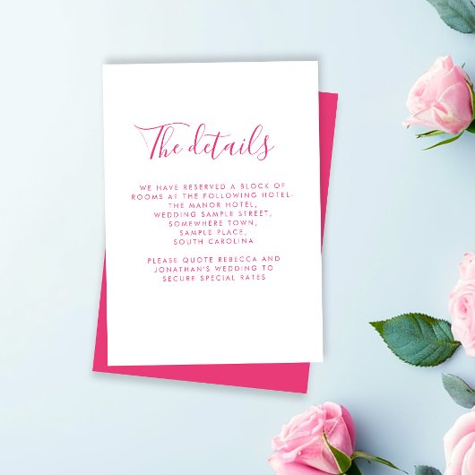 D'accompagnement Carte de détails de mariage élégante rose minimali