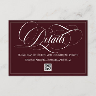 D'accompagnement Carte de détails de mariage en blanc et Bourgogne
