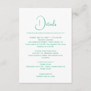 D'accompagnement Carte de détails de mariage en calligraphie menthe