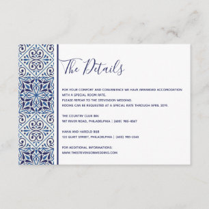 D'accompagnement Carte de détails de mariage en carreaux bleus