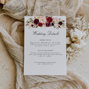D'accompagnement carte de détails de mariage floral bordeaux et ros