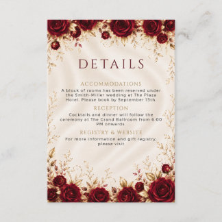 D'accompagnement Carte de détails de mariage floral or rouge Bourgo