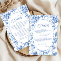 Carte de détails de mariage floral Roses Bleu Roya