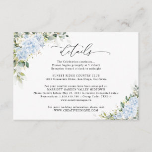 D'accompagnement Carte de détails de mariage florale à l'hortensia