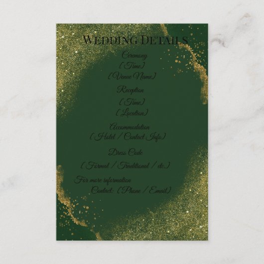 D'accompagnement Carte de détails de mariage Green & Gold Spark (Devant)