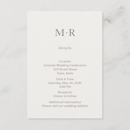 D'accompagnement Carte de détails de mariage intime minimal moderne (Devant)