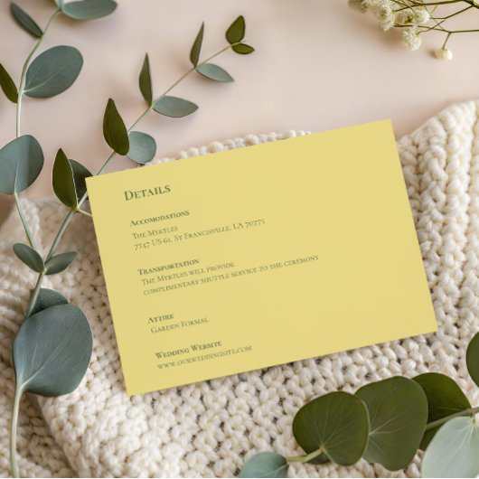 D'accompagnement Carte de détails de mariage jaune doux élégant