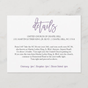 D'accompagnement Carte de détails de mariage Lavande en lettres p
