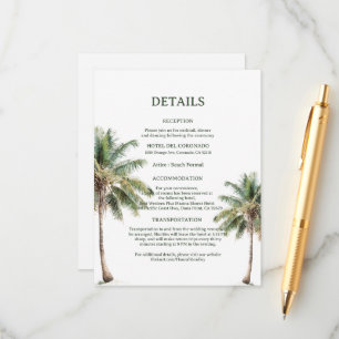 D'accompagnement Carte de détails de mariage Minimal Beach Palm Tre