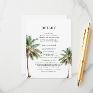 D'accompagnement Carte de détails de mariage Minimal Beach Palm Tre