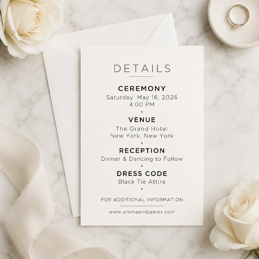D'accompagnement Carte de détails de mariage minimale éditable